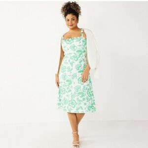 DRAPER JAMES RSVP NWT Linen Blend Ruffle Neck Floral Midi Dress, Size 14